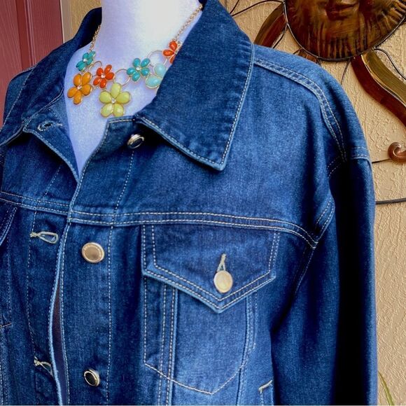 REBECCA MINKOFF DARK WASH DENIM JACKET WITH RHINESTONE EMBELLISHED CUFFS XL NWT - Picture 2 of 16